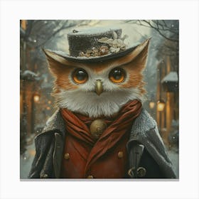 Owl In Winter Art Canvas Print