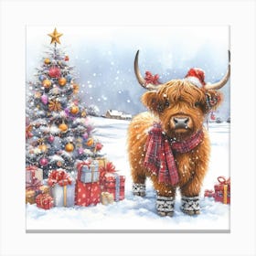 Christmas Highland Cow Canvas Print