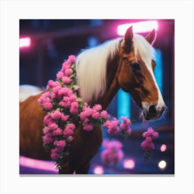 Pink Horse With Flowers Canvas Print