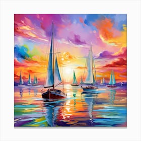 Sailboats At Sunset 11 Canvas Print