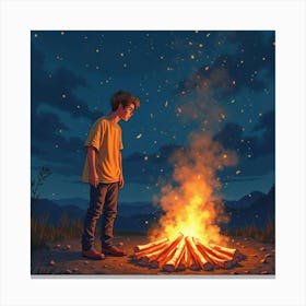 Justin Bieber By A Bonfire, Watercolor Sparks Flying Into The Night Sky Canvas Print