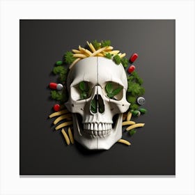 Skull Covered With Food And Vegetables Canvas Print