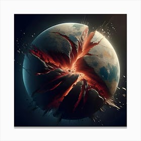 A Small Planet Being Pulled Apart By A Much Larger One, Its Surface Tearing And Breaking Apart 2 Canvas Print