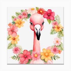 Floral Baby Flamingo Nursery Illustration (5) Canvas Print