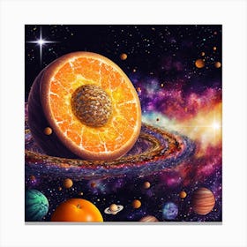 Glittery Cosmic Orange Planets Vintage Collage Canvas Print