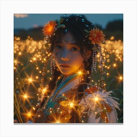 Girl In A Field With Lights Canvas Print