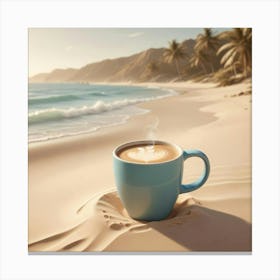 Coffee Cup On The Beach 15 Canvas Print