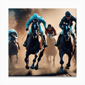 Jockeys Racing In The Race Canvas Print