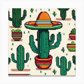 Pixel Cactus Pattern 3 Canvas Print
