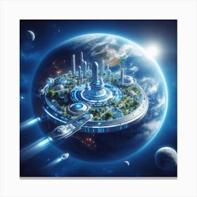 Futuristic City In Space 2 Canvas Print