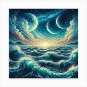 Moon Over The Ocean Canvas Print