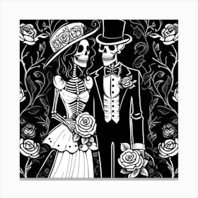 Day Of The Dead Wedding whimsical minimalistic line art Canvas Print