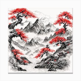 Chinese Dragon Mountain Ink Painting (92) Canvas Print