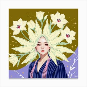 Korean Girl With Flowers Canvas Print