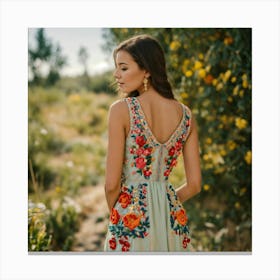 A Cute Woman Wearing An Embroidered Dress (1) Canvas Print