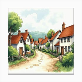 Charming Village Scene With Watercolor Painted Buildings 1 Canvas Print