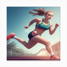 Athlete Running On Track Canvas Print