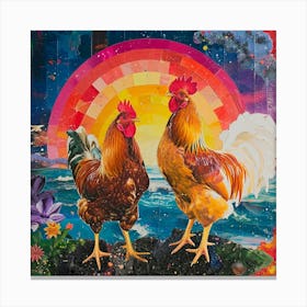 Kitsch Retro Rooster Collage 4 Canvas Print