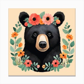 Floral Baby Black Bear Nursery Illustration (34) Canvas Print