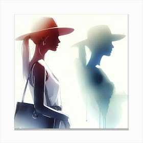 Silhouette Of Two Women Canvas Print