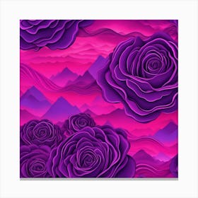 Purple Roses With Mountains Canvas Print