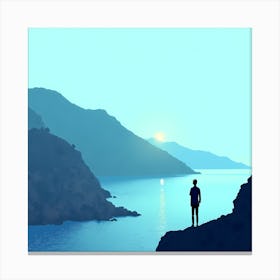 Silhouette Of A Man On A Cliff Canvas Print