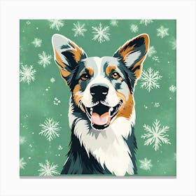 Australian Shepherd, colorful dog illustration, dog portrait, animal illustration, digital art, pet art, dog artwork, dog drawing, dog painting, dog wallpaper, dog background, dog lover gift, dog décor, dog poster, dog print, pet, dog, vector art, dog art, dog in snow, dog in Christmas time Canvas Print