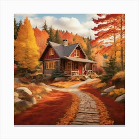 Autumn Cabin paintings art print Canvas Print