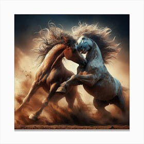 Two Horses Fighting In The Dust 1 Canvas Print