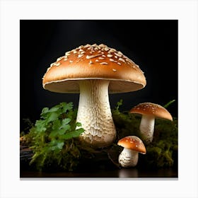 Mushrooms On A Log Canvas Print