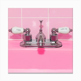 Retro Pink Sink And Faucet Square Canvas Print