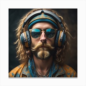 Man With Beard And Headphones Canvas Print