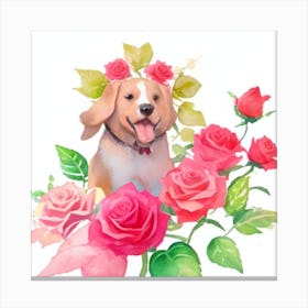 Beagle Dog With Roses Canvas Print