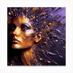 An Abstract Face Portrait Of A Woman - An Embossed Artwork In Deep Purple, and Orange. Canvas Print