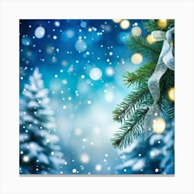 A Christmas Tree Branch Gleaming With Delicate Snowflakes In The Foreground A Merry Banner With Glo 2 Canvas Print