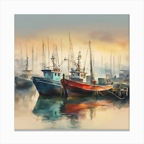 Fishing Boats In The Harbor 1 Canvas Print