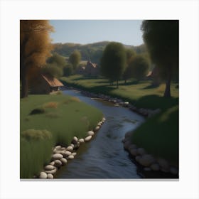 Village By A River Canvas Print