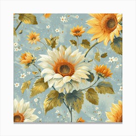 Sunflowers On A Blue Background Canvas Print