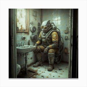 Scuba Diver In Bathroom Canvas Print
