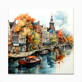 Sunny Canalscape: Vibrant Amsterdam Summer Canvas Print