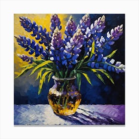 Sunlit Purple Lupins in Glass Vase Canvas Print