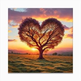 Heart Shaped Tree At Sunset Canvas Print