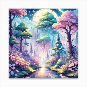 A Fantasy Forest With Twinkling Stars In Pastel Tone Square Composition 385 Canvas Print