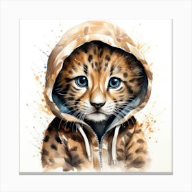 Watercolour Cartoon Leopard In A Hoodie 3 Canvas Print