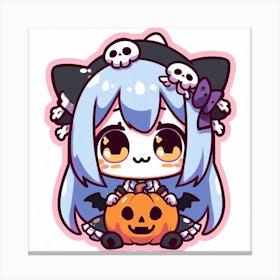 Halloween Kawaii Cute Orange Blue Canvas Print