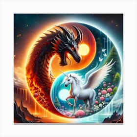 Unicorn And Dragon Yin Yang Art Canvas Print