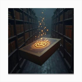 A Mysterious Book With Glowing Symbols, Floating In A Darkened Library 1 Canvas Print