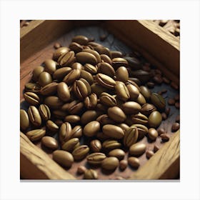 Coffee Beans In A Wooden Box Canvas Print