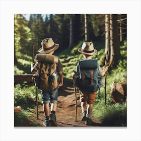 Two Boys Hiking In The Forest 1 Canvas Print