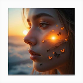 Sunset With Butterflies 1 Canvas Print